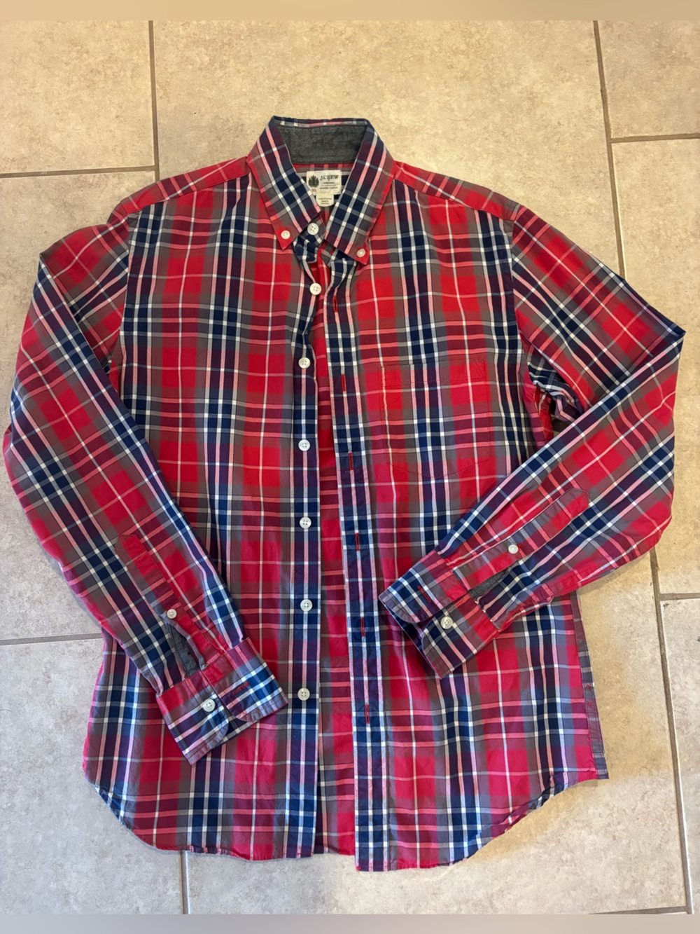J. Crew Red, Navy & White Plaid Button-Down Shirt